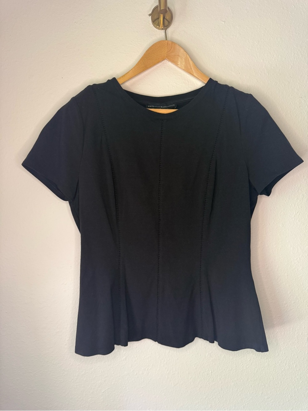 White House Black Market Black Peplum Short Sleeve Knit Top size Medium